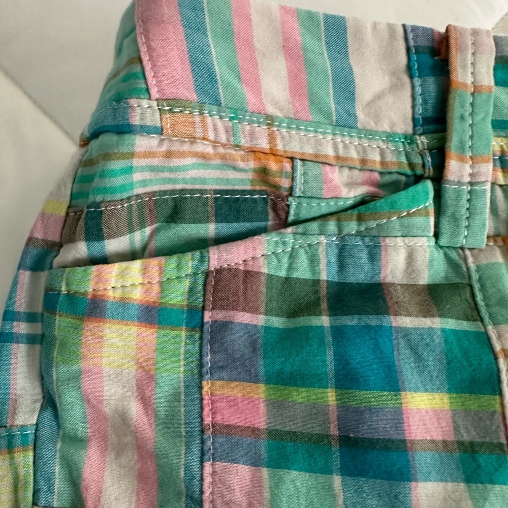 Talbots Green and Blue Madras Plaid Flat Front Women’s Shorts - Picture 4 of 7